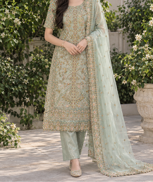 Mint Green Embellished Formal 3-Piece Pakistani Suit