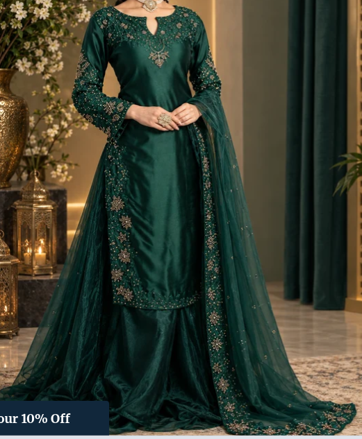 Elegant Embroidered 3-Piece Formal Suit with Dupatta | Faizy Collection