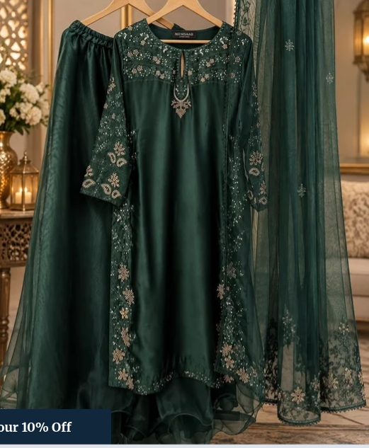 Elegant Embroidered 3-Piece Formal Suit with Dupatta | Faizy Collection